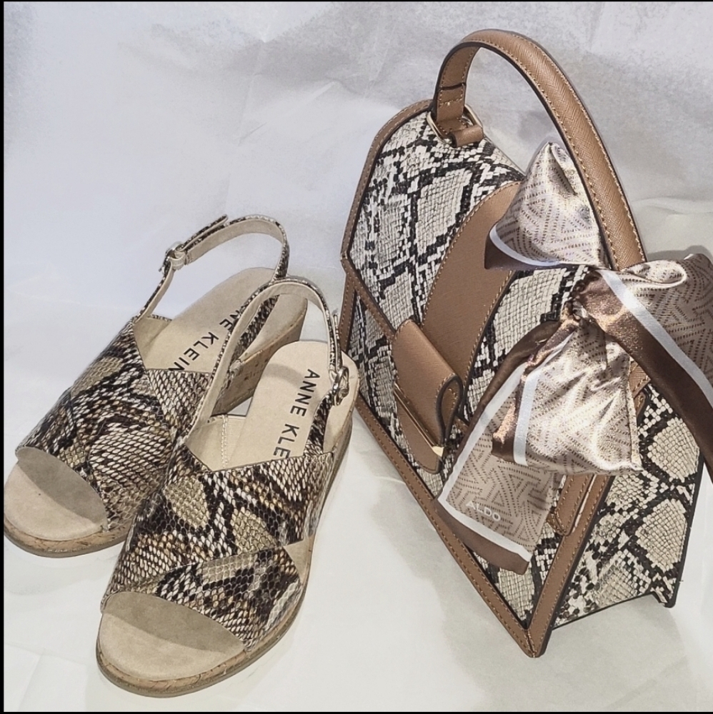 FAUX SNAKESKIN TOP HANDLE BAG and Scarf BY ALDO NEW